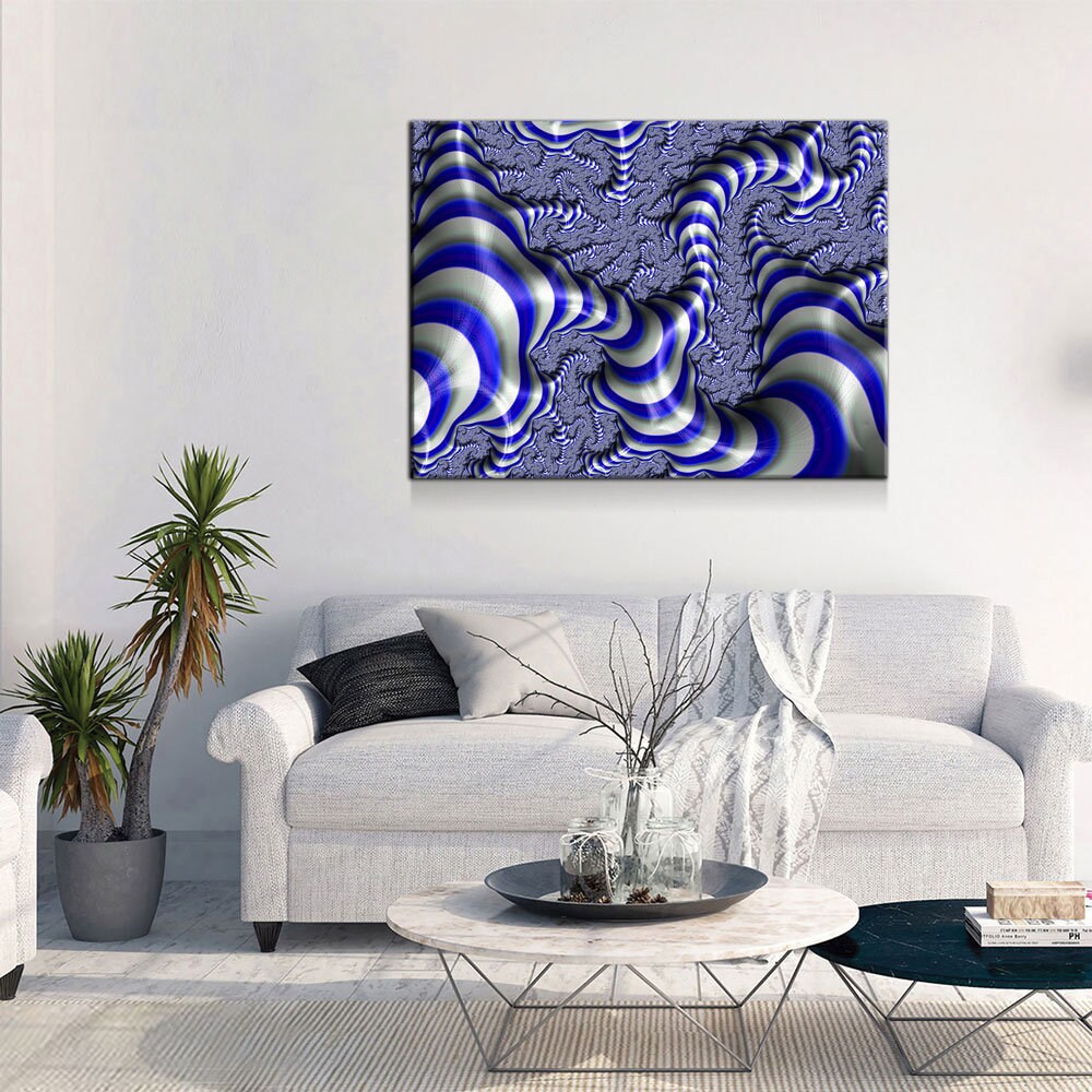 Blue Fractal Canvas Wall Art, Euclidean Canvas Wall Art, Geometric Design, Blue Fractal Art, 3 Piece Wall Art Canvas