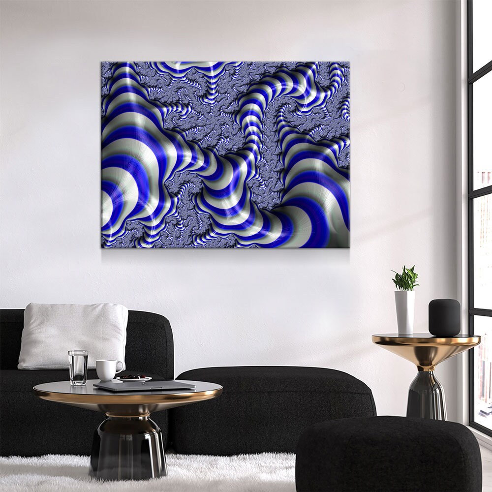 Blue Fractal Canvas Wall Art, Euclidean Canvas Wall Art, Geometric Design, Blue Fractal Art, 3 Piece Wall Art Canvas