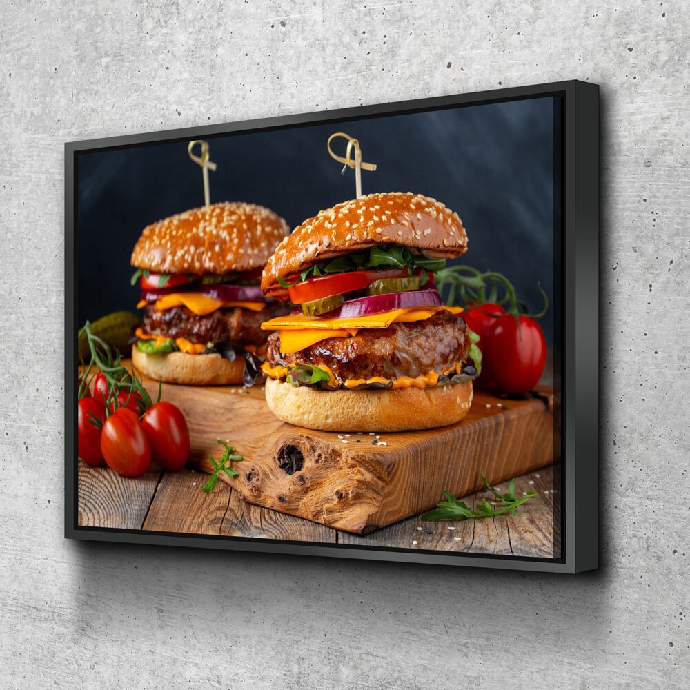 Juicy Cheeseburger Canvas Wall Art, Burger Joint Decor, Restaurant Decor, Diner Decor, Fresh Burger Art, Cheeseburger Art