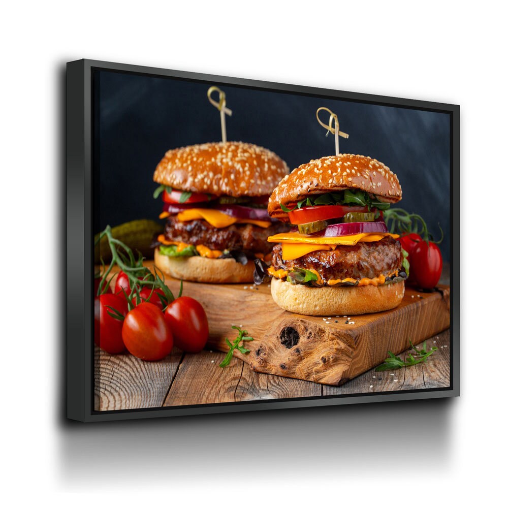 Juicy Cheeseburger Canvas Wall Art, Burger Joint Decor, Restaurant Decor, Diner Decor, Fresh Burger Art, Cheeseburger Art