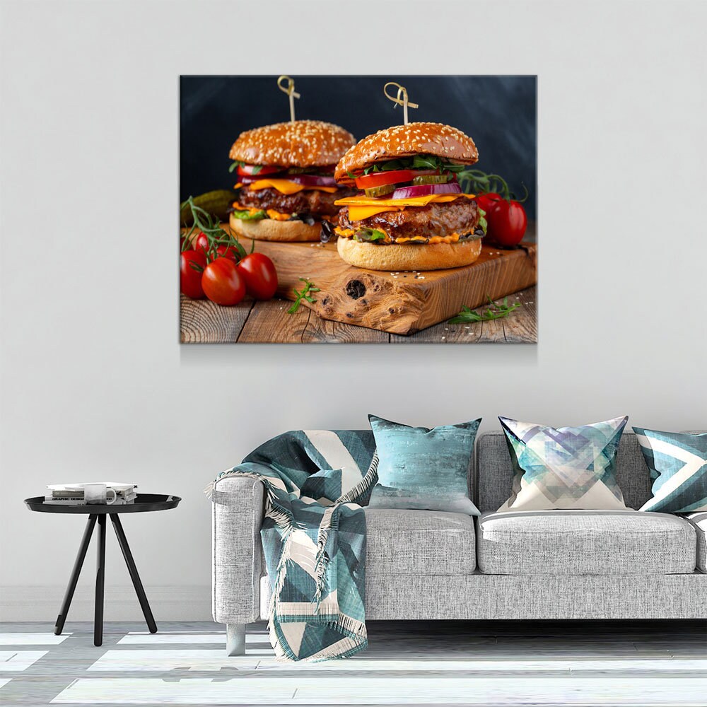 Juicy Cheeseburger Canvas Wall Art, Burger Joint Decor, Restaurant Decor, Diner Decor, Fresh Burger Art, Cheeseburger Art