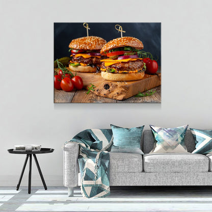 Juicy Cheeseburger Canvas Wall Art, Burger Joint Decor, Restaurant Decor, Diner Decor, Fresh Burger Art, Cheeseburger Art
