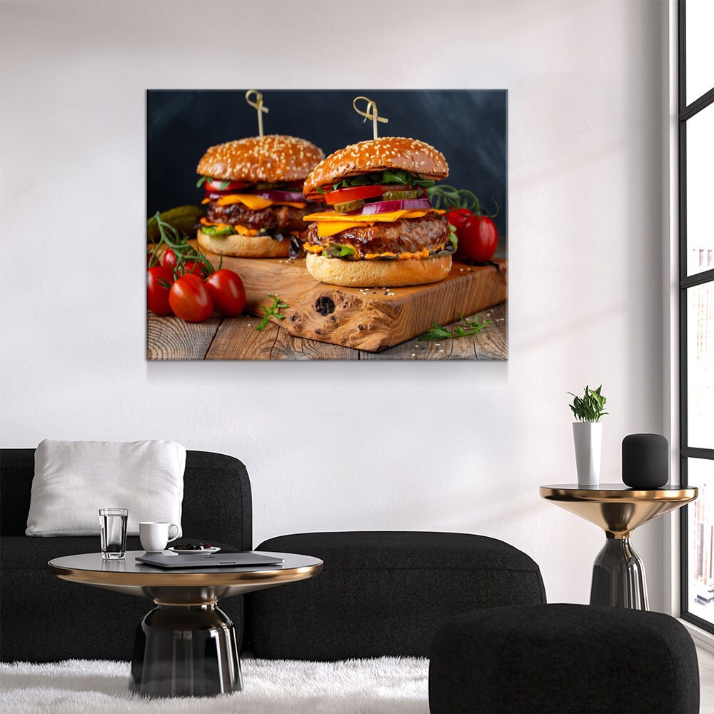 Juicy Cheeseburger Canvas Wall Art, Burger Joint Decor, Restaurant Decor, Diner Decor, Fresh Burger Art, Cheeseburger Art