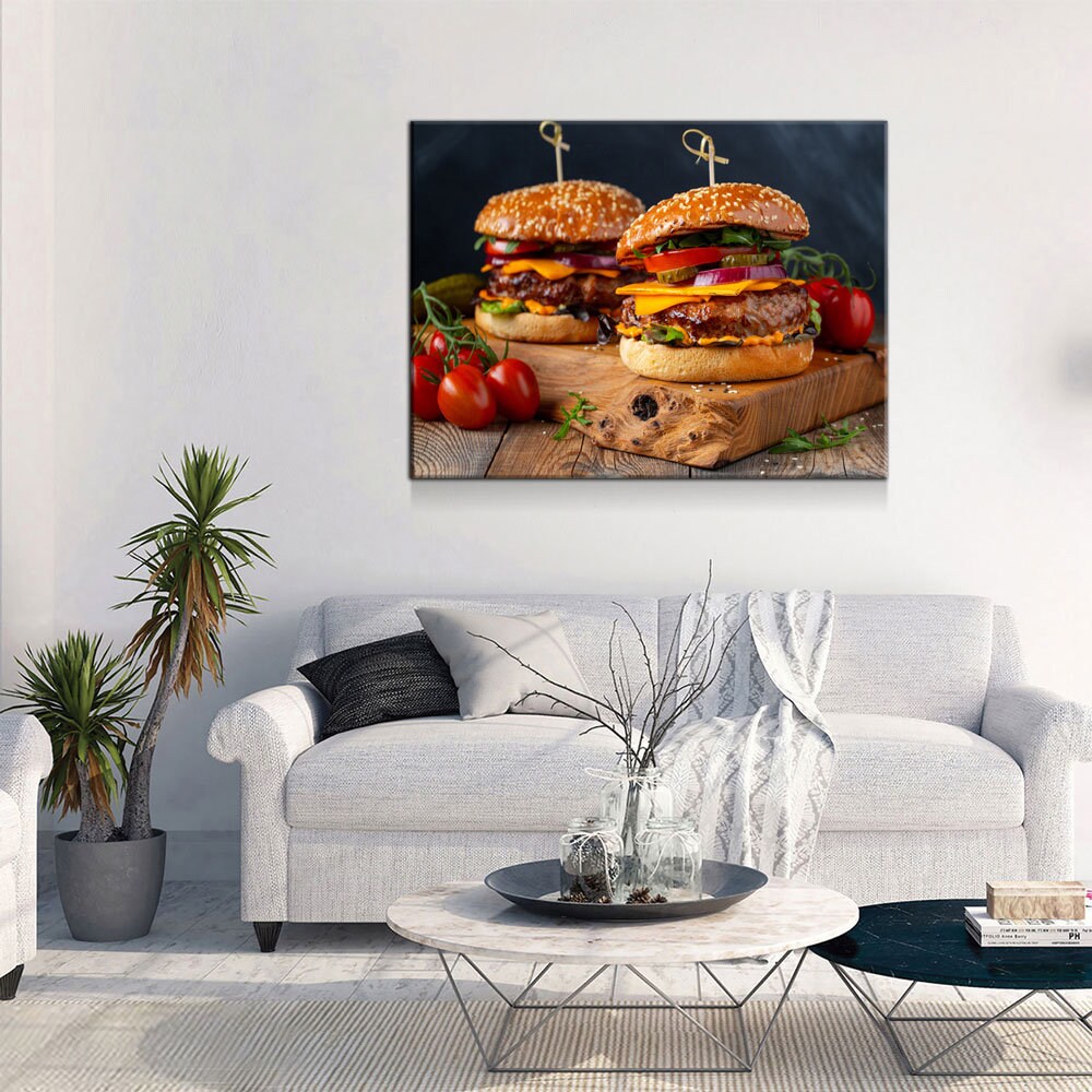 Juicy Cheeseburger Canvas Wall Art, Burger Joint Decor, Restaurant Decor, Diner Decor, Fresh Burger Art, Cheeseburger Art