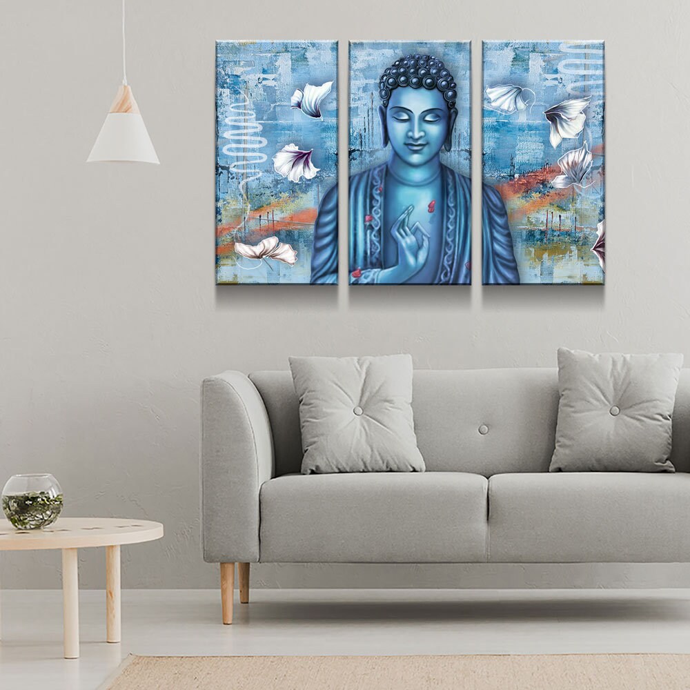 Buddha Wall Art | Meditating Blue Buddha | Bright Modern Canvas Print | Modern Wall Art | Buddha Illustration