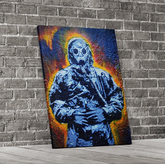 Apocalypse Abstract Canvas Wall Art, Abstract Artwork, Bristol Street Art, Graffiti Art Canvas, Gas Mask Art 32 X 48