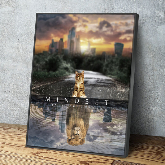 Mindset Is Everything Canvas Wall Art, Motivational Decor, Office Decor, Motivational Quotes, Motivational Art, Cat Lion With Floating Frame
