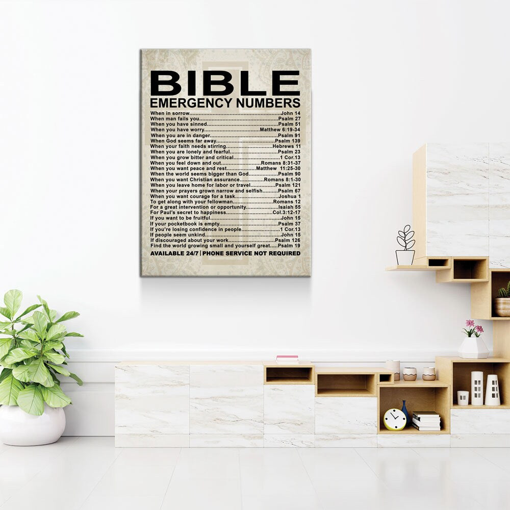 Bible Emergency Numbers Canvas Wall Art, Bible Decor, Bible Gift, Religious Gift, Scriptures, Church Gift, Secret Sister Gift Gallery Wrap