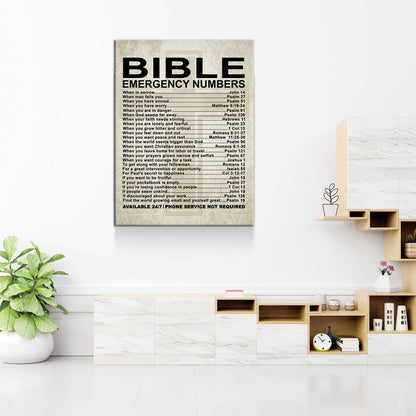 Bible Emergency Numbers Canvas Wall Art, Bible Decor, Bible Gift, Religious Gift, Scriptures, Church Gift, Secret Sister Gift Gallery Wrap