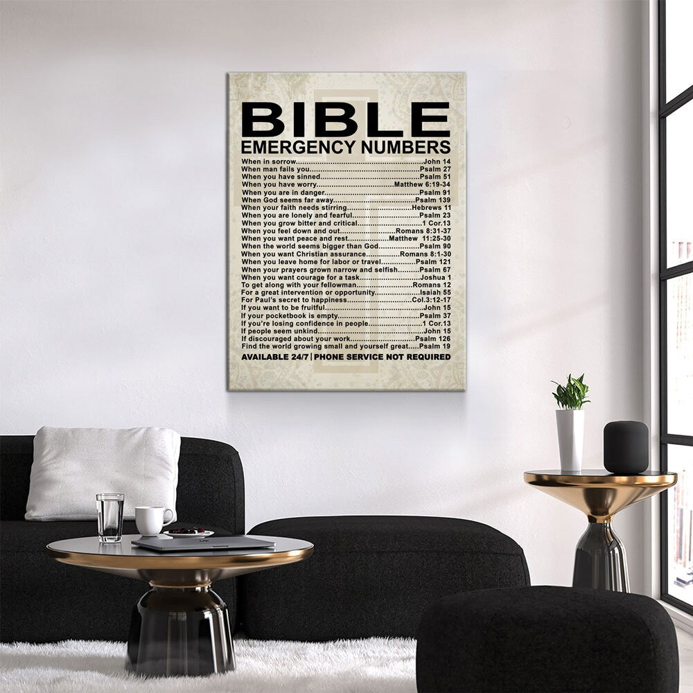 Bible Emergency Numbers Canvas Wall Art, Bible Decor, Bible Gift, Religious Gift, Scriptures, Church Gift, Secret Sister Gift