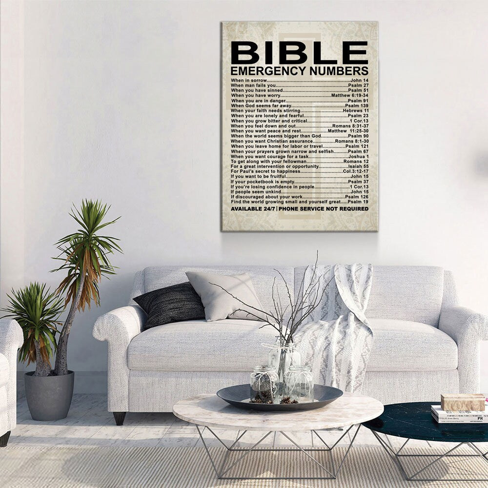 Bible Emergency Numbers Canvas Wall Art, Bible Decor, Bible Gift, Religious Gift, Scriptures, Church Gift, Secret Sister Gift