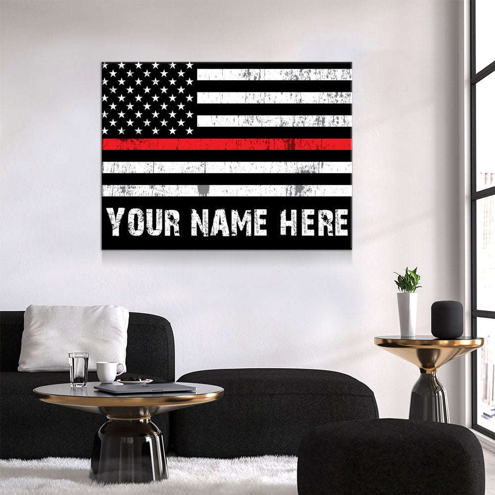 Personalized Thin Red Line Flag Canvas Wall Art, Custom Wall Art Thin Red Line, Firefighter, Fireman Gift