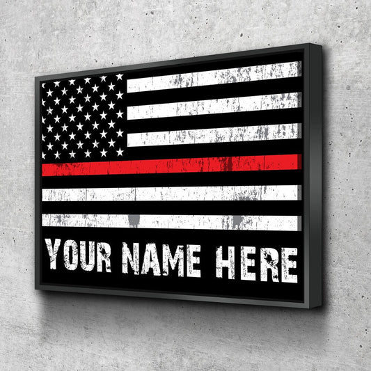 Personalized Thin Red Line Flag Canvas Wall Art, Custom Wall Art Thin Red Line, Firefighter, Fireman Gift With Floating Frame