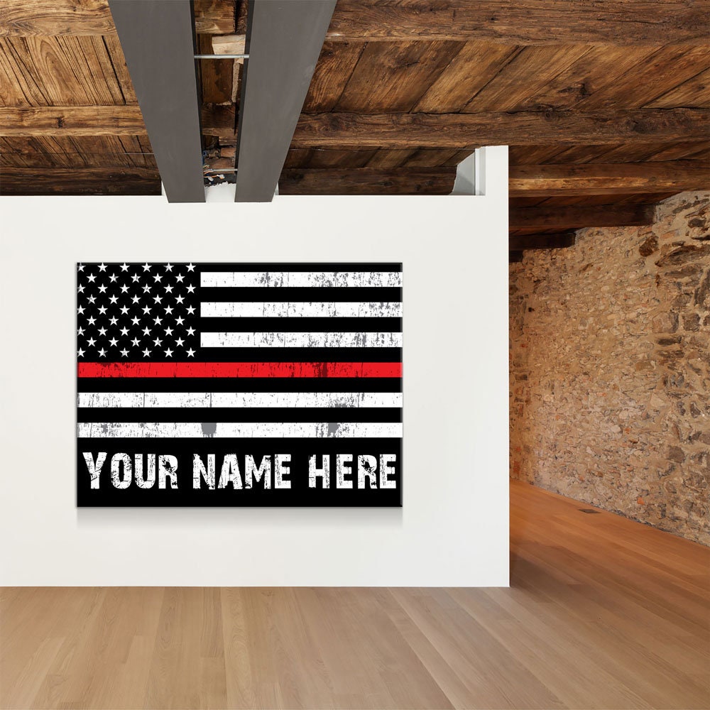 Personalized Thin Red Line Flag Canvas Wall Art, Custom Wall Art Thin Red Line, Firefighter, Fireman Gift Gallery Wrap