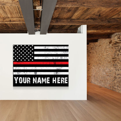 Personalized Thin Red Line Flag Canvas Wall Art, Custom Wall Art Thin Red Line, Firefighter, Fireman Gift Gallery Wrap