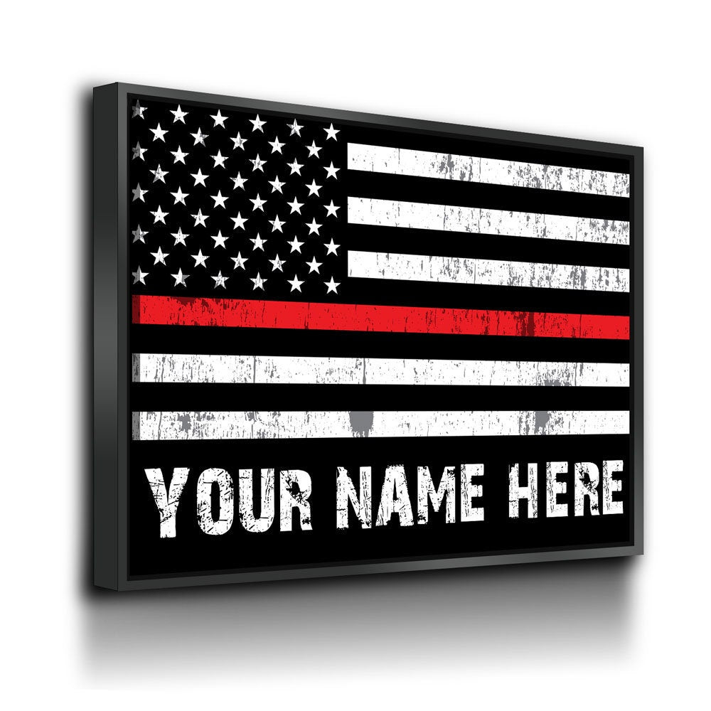 Personalized Thin Red Line Flag Canvas Wall Art, Custom Wall Art Thin Red Line, Firefighter, Fireman Gift