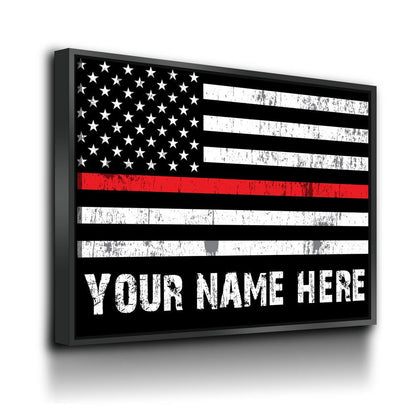 Personalized Thin Red Line Flag Canvas Wall Art, Custom Wall Art Thin Red Line, Firefighter, Fireman Gift