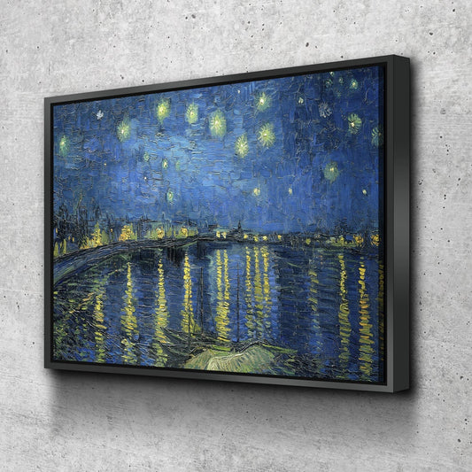 Starry Night Over the Rhone Wall Art, Starry Night, Van Gogh Art, Van Gogh Decor, Arles 1888 Reproduction Canvas Print With Floating Frame