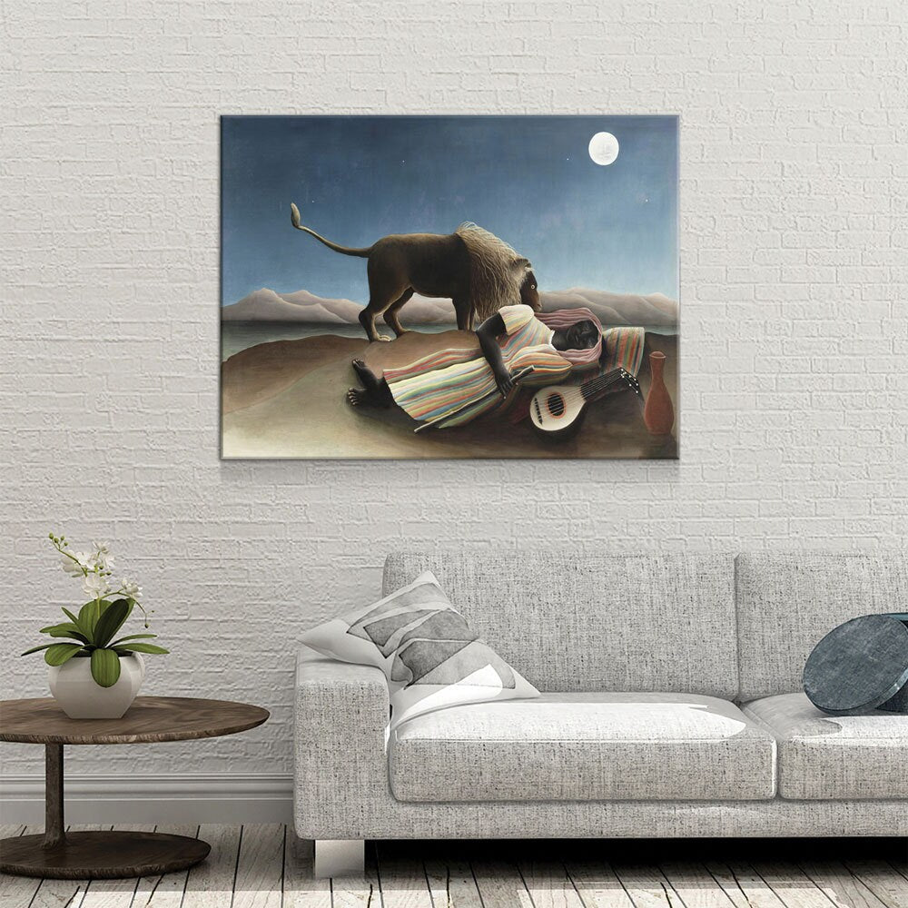 The Sleeping Gypsy Canvas Wall Art, Henri Rousseau Art, 1897 Famous Painting, La Bohémienne endormie, French Naïve artist