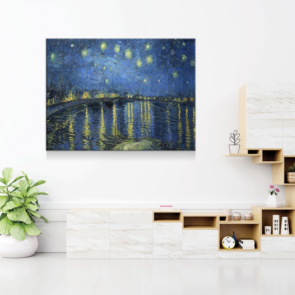 Starry Night Over the Rhone Wall Art, Starry Night, Van Gogh Art, Van Gogh Decor, Arles 1888 Reproduction Canvas Print Gallery Wrap
