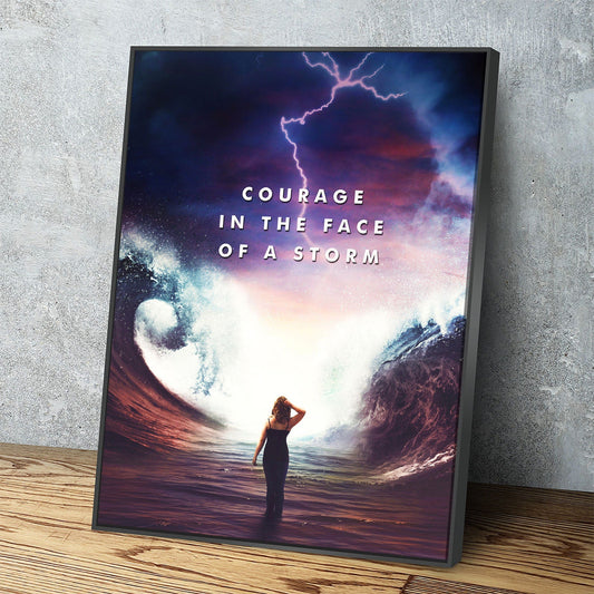 Courage In The Face Of A Storm Canvas Wall Art, Motivational Decor With Floating Frame