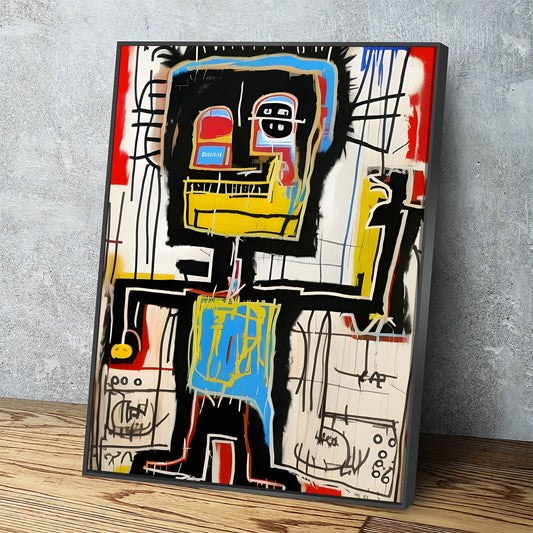 Dance Party Canvas Wall Art, Contemporary Art, Neo-expressionism, Primitivism, Abstract Expressionist, Abstract Decor, Basquiat Inspired Art With Floating Frame