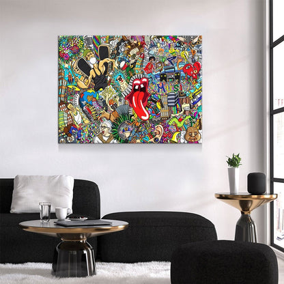 Graffiti Music Collage, Music Collage Canvas Wall Art, Abstract Decor, Hip Hop Music Art, Urban Music Art Gallery Wrap
