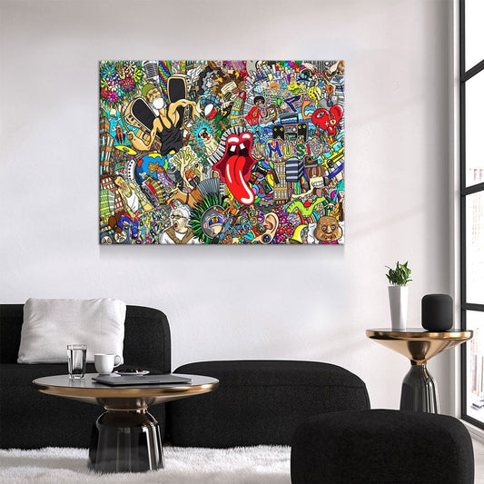 Graffiti Music Collage, Music Collage Canvas Wall Art, Abstract Decor, Hip Hop Music Art, Urban Music Art Gallery Wrap