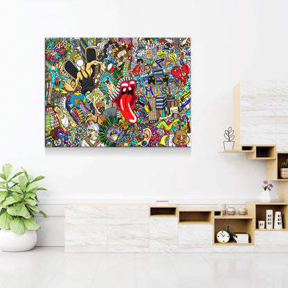 Graffiti Music Collage, Music Collage Canvas Wall Art, Abstract Decor, Hip Hop Music Art, Urban Music Art