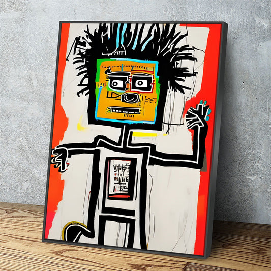 Block Head Canvas Wall Art, Contemporary Art, Neo-expressionism, Primitivism, Abstract Expressionist, Abstract Decor, Basquiat Inspired Art With Floating Frame