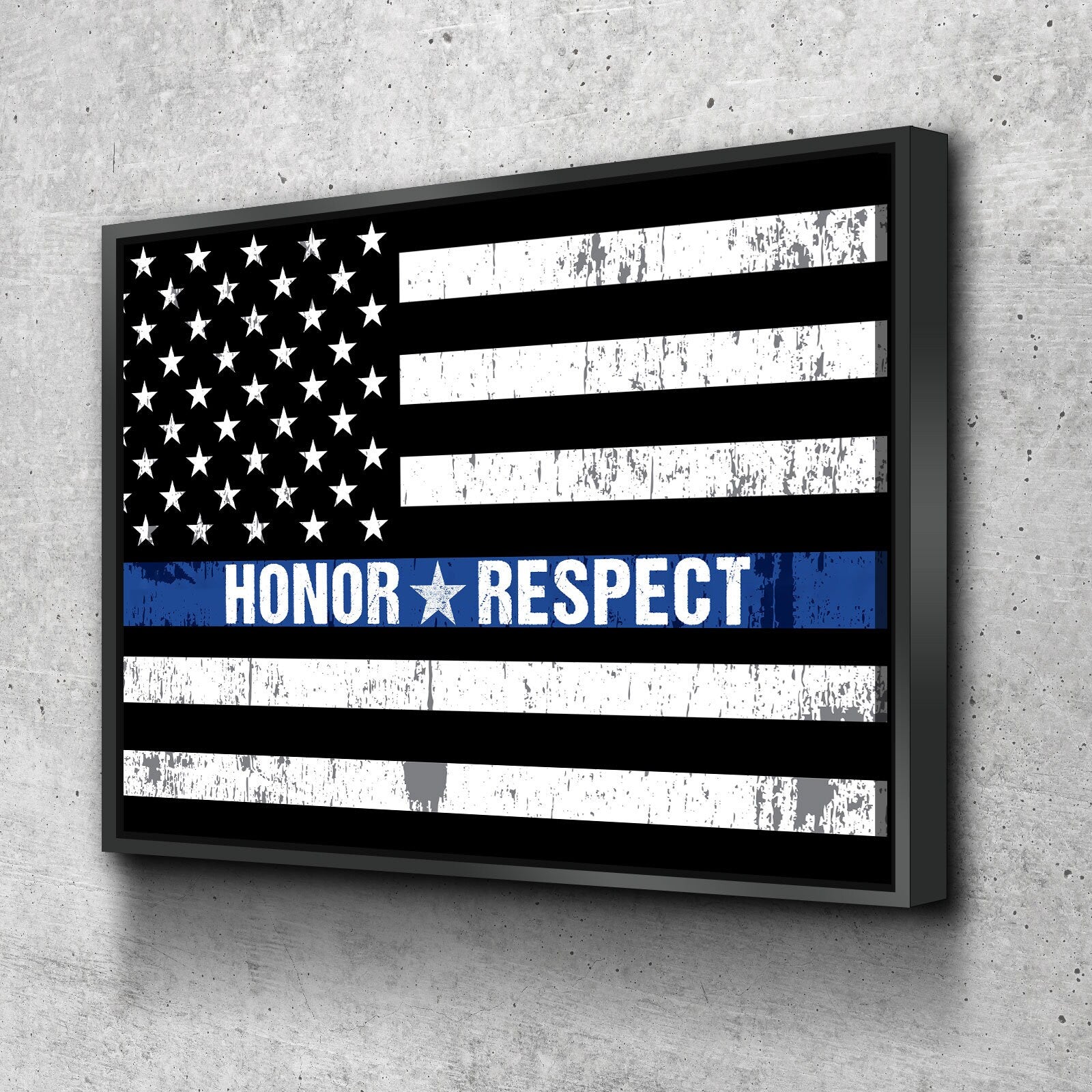 Honor Respect Thin Blue Line Canvas Wall Art, Thin Blue Line Decor, Police Officer Wall Art, LEO, Law Enforcement Officers With Floating Frame
