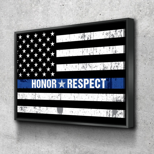 Honor Respect Thin Blue Line Canvas Wall Art, Thin Blue Line Decor, Police Officer Wall Art, LEO, Law Enforcement Officers With Floating Frame