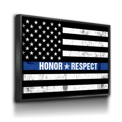 Honor Respect Thin Blue Line Canvas Wall Art, Thin Blue Line Decor, Police Officer Wall Art, LEO, Law Enforcement Officers