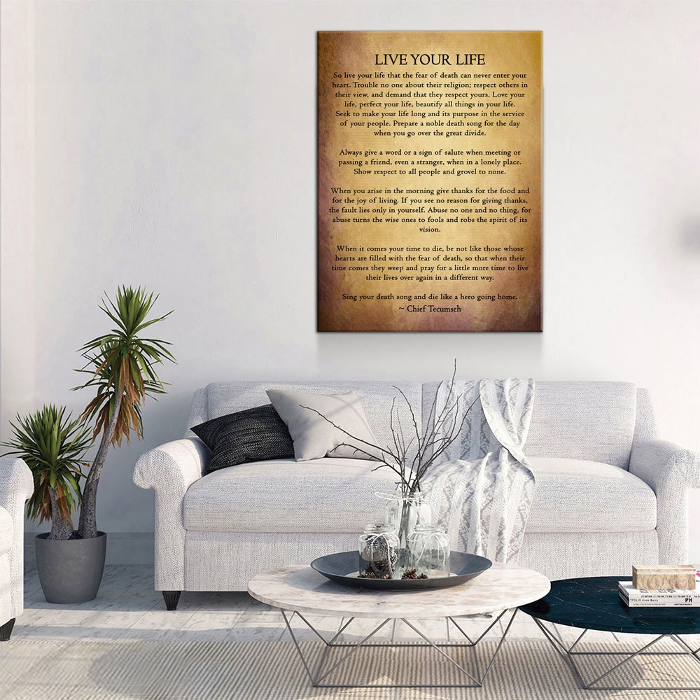 Live Your Life Poem by Chief Tecumseh Canvas Wall Art, Native American Warrior