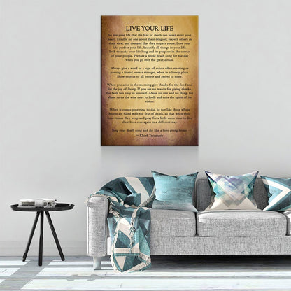 Live Your Life Poem by Chief Tecumseh Canvas Wall Art, Native American Warrior Gallery Wrap