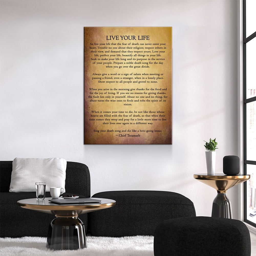 Live Your Life Poem by Chief Tecumseh Canvas Wall Art, Native American Warrior