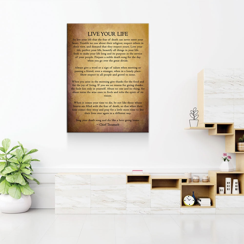 Live Your Life Poem by Chief Tecumseh Canvas Wall Art, Native American Warrior