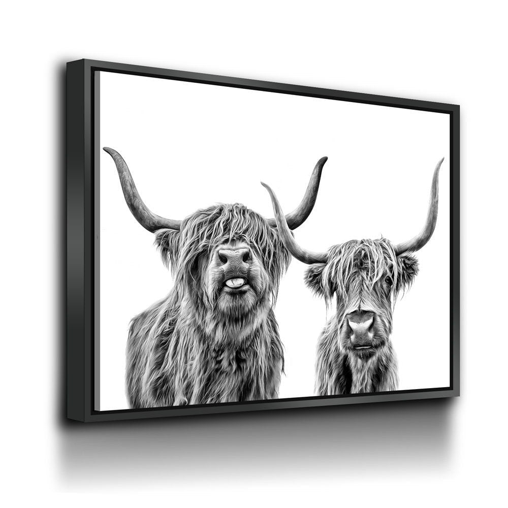 Highland Cows Canvas Wall Art, Ranch Art, Farmhouse Decor, Black White Print, Scottish Cows, Scottish Highlanders, Rustic Wall Decor