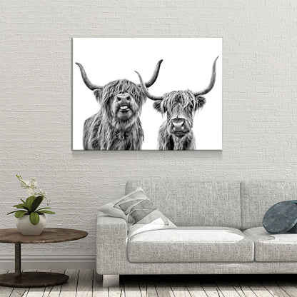 Highland Cows Canvas Wall Art, Ranch Art, Farmhouse Decor, Black White Print, Scottish Cows, Scottish Highlanders, Rustic Wall Decor