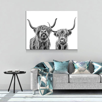 Highland Cows Canvas Wall Art, Ranch Art, Farmhouse Decor, Black White Print, Scottish Cows, Scottish Highlanders, Rustic Wall Decor