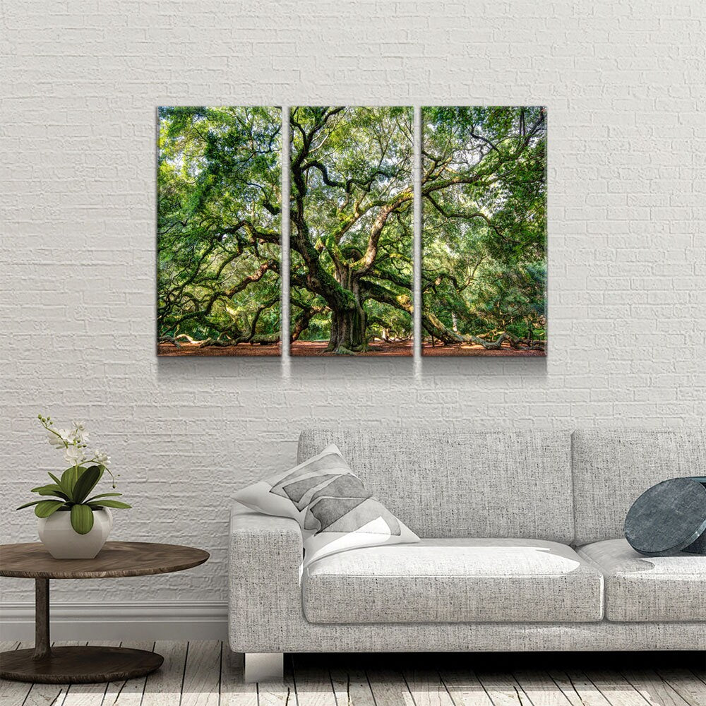 Angel Oak Tree Canvas Wall Art, Wilderness, Southern Live Oak, 3 Piece Wall Art Set, Extra Large Wall Art, Johns Island