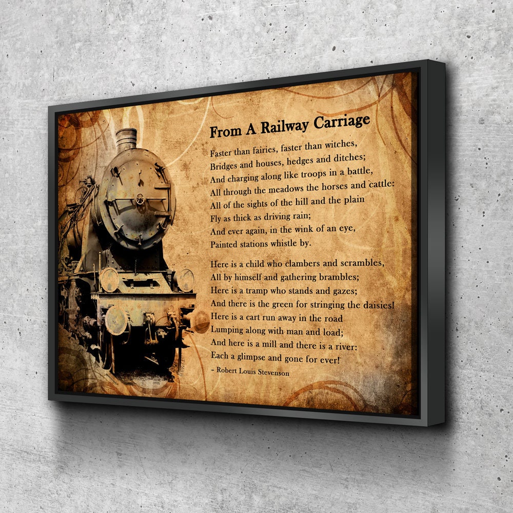 From A Railway Carriage Canvas Wall Art, Train Poem, Robert Louis Stevenson Poem, Train Travel Decor, Child's Garden of Verses With Floating Frame