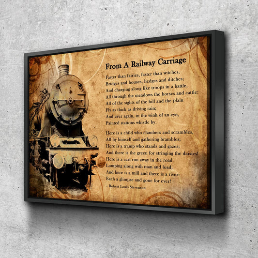 From A Railway Carriage Canvas Wall Art, Train Poem, Robert Louis Stevenson Poem, Train Travel Decor, Child's Garden of Verses With Floating Frame