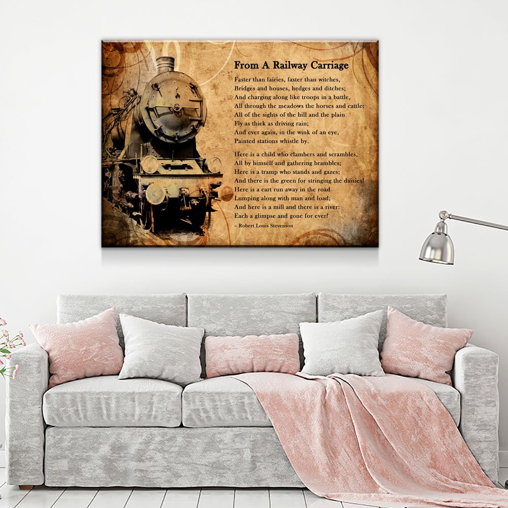 From A Railway Carriage Canvas Wall Art, Train Poem, Robert Louis Stevenson Poem, Train Travel Decor, Child's Garden of Verses