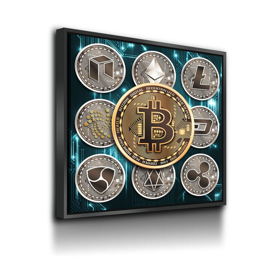 Cryptocurrency Canvas Wall Art, Crypto Decor, Bitcoin Canvas, Litecoin, Ethereum, Neo Coin, Dash, EOS, NEM, IOTA, Ripple