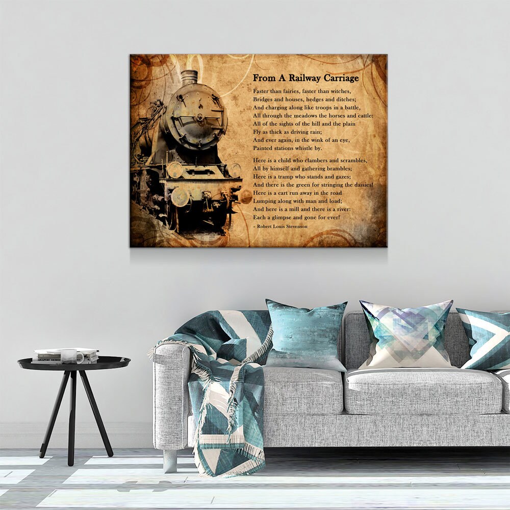 From A Railway Carriage Canvas Wall Art, Train Poem, Robert Louis Stevenson Poem, Train Travel Decor, Child's Garden of Verses