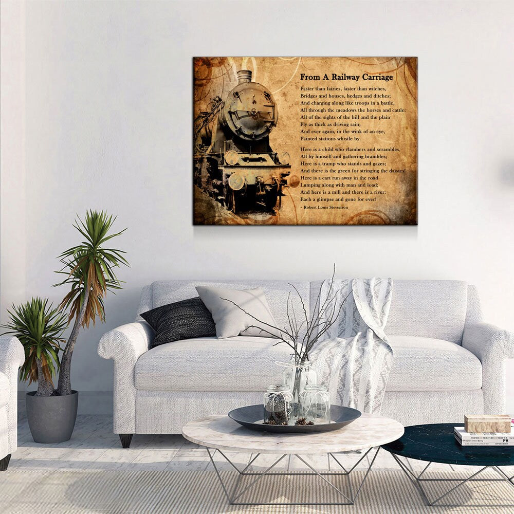 From A Railway Carriage Canvas Wall Art, Train Poem, Robert Louis Stevenson Poem, Train Travel Decor, Child's Garden of Verses