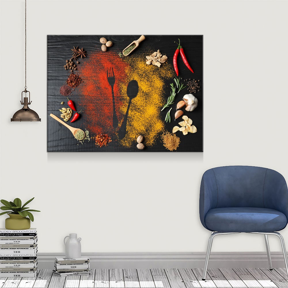Kitchen Herbs & Spices Canvas Wall Art, Kitchen Decor, Restaurant Decor, Housewarming gift, Dining Room Art, Kitchen Art, Spices, Spoons Gallery Wrap