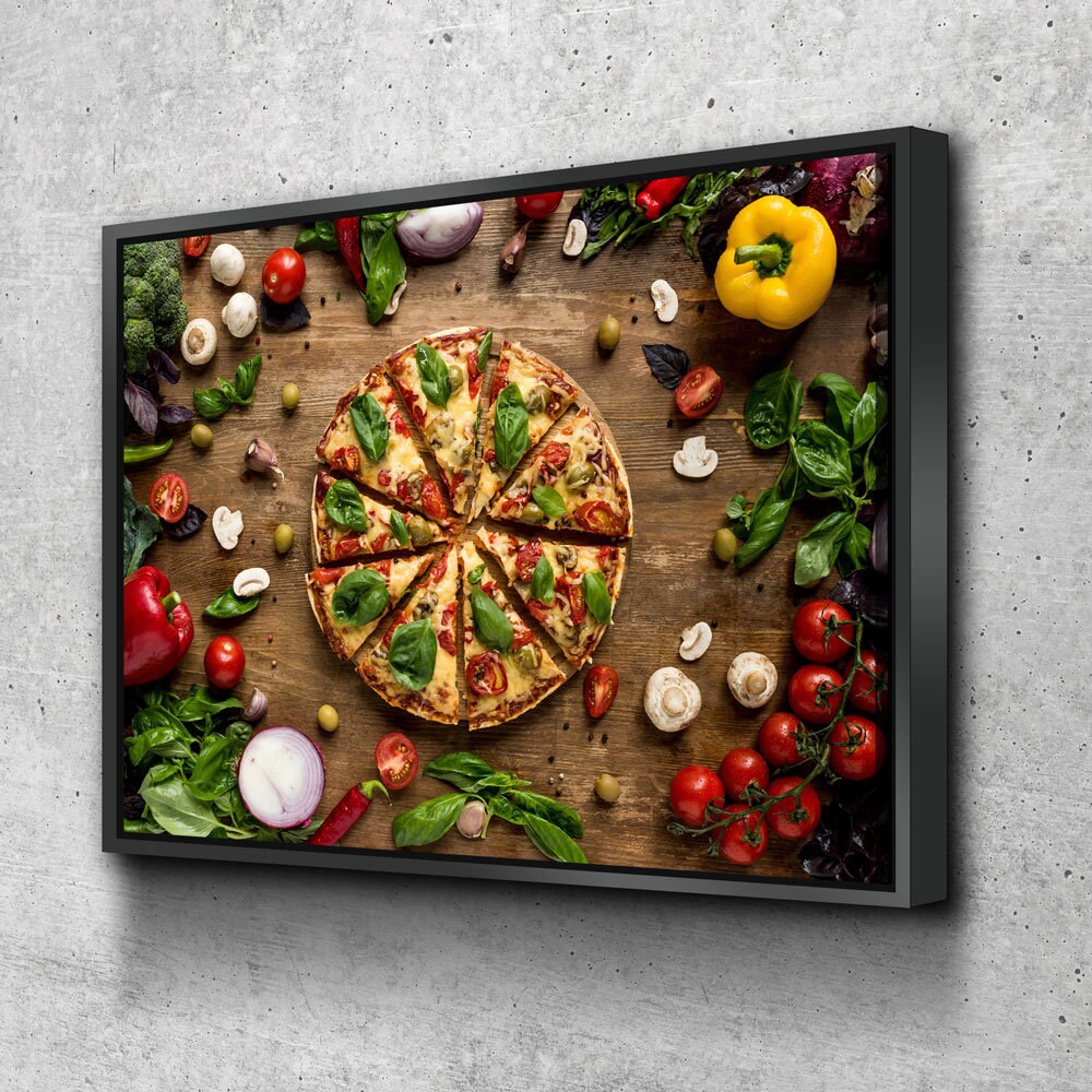 Pizza Italian Canvas Wall Art, Pizza Place Decor, Restaurant Decor, Dining Room Art, Fresh Italian Pizza Art, Pizzeria Art With Floating Frame