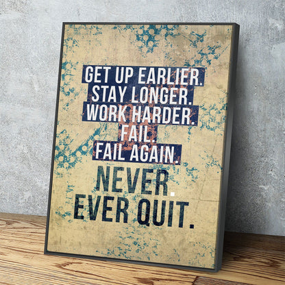 Never Ever Quit Motivational Canvas Wall Art, Motivational Decor With Floating Frame
